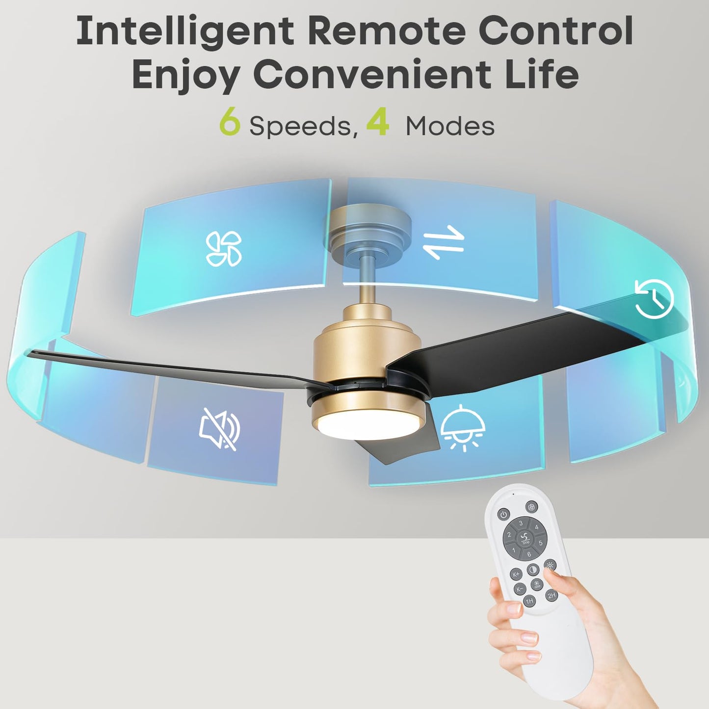 42” Black Ceiling Fan with Lights & Remote/APP, Modern 6-Speed Reversible DC Motor, Quiet, 3CCT Dimmable, Timer for Indoor/Outdoor