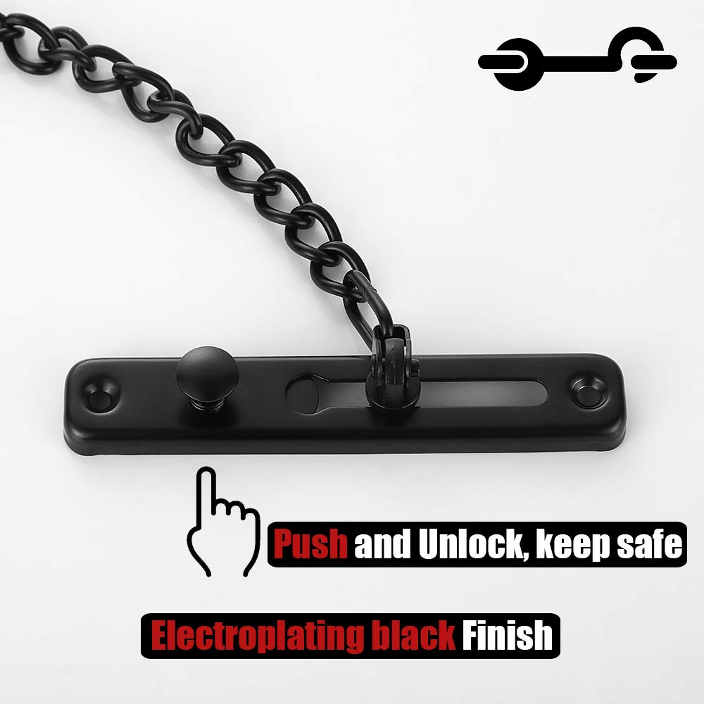 JQK Door Chain Lock Black, Stainless Steel Door Guard with Spring Anti-Theft Press Lock, Matte Black, HDC100-PB