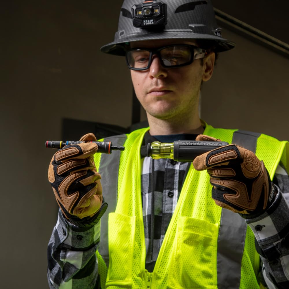 Klein Tools 32910 7-in-1 Impact Driver & SAE Socket Set with Handle, Flip Sockets 1/4–9/16" Nut Drivers + 1/4" Bit Holder