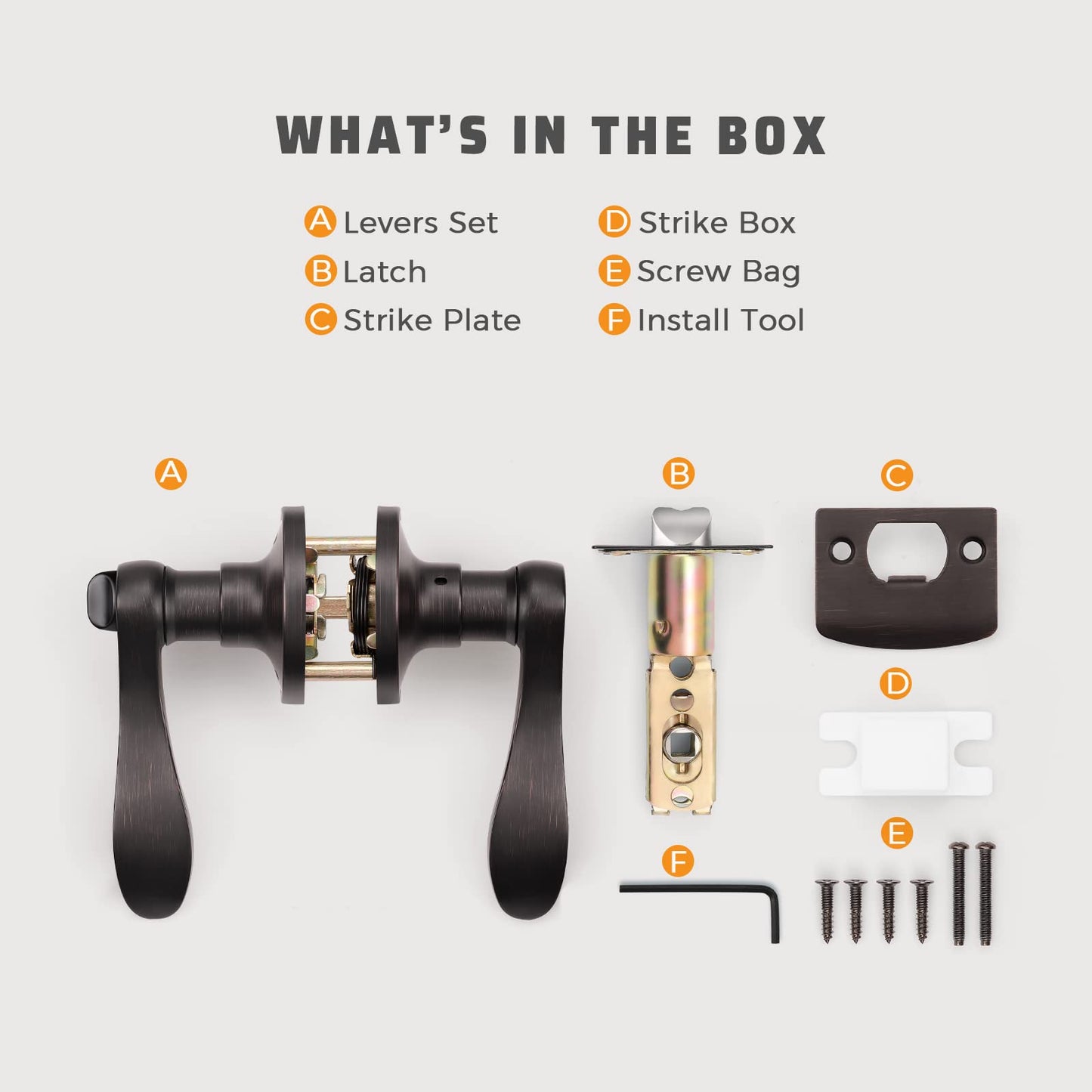 KNOBWELL 10 Pack Oil Rubbed Bronze Door Handle, Privacy Door Lever Bed and Bath Door Knobs, Wave Style Brushed Bronze Door Handles with Lock