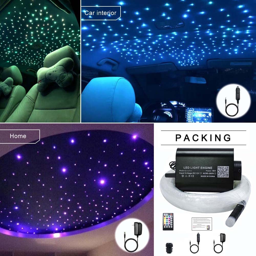 AZIMOM 16W Sound-Activated Fiber Optic Starlight Kit, 300pcs 6.5ft, Music Mode, Remote & APP Control for Car & Home Ceiling Decor