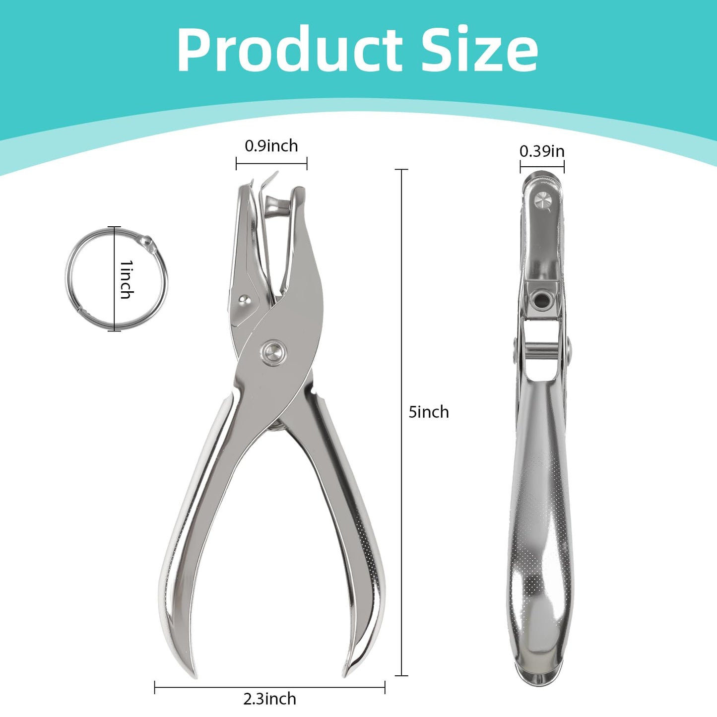 Oligei Single Hole Punch, 8 Sheet Capacity Hole Puncher, Paper Punch with 10P Binder Rings, Hole Puncher for Crafts, Scrapbooks (Silver)