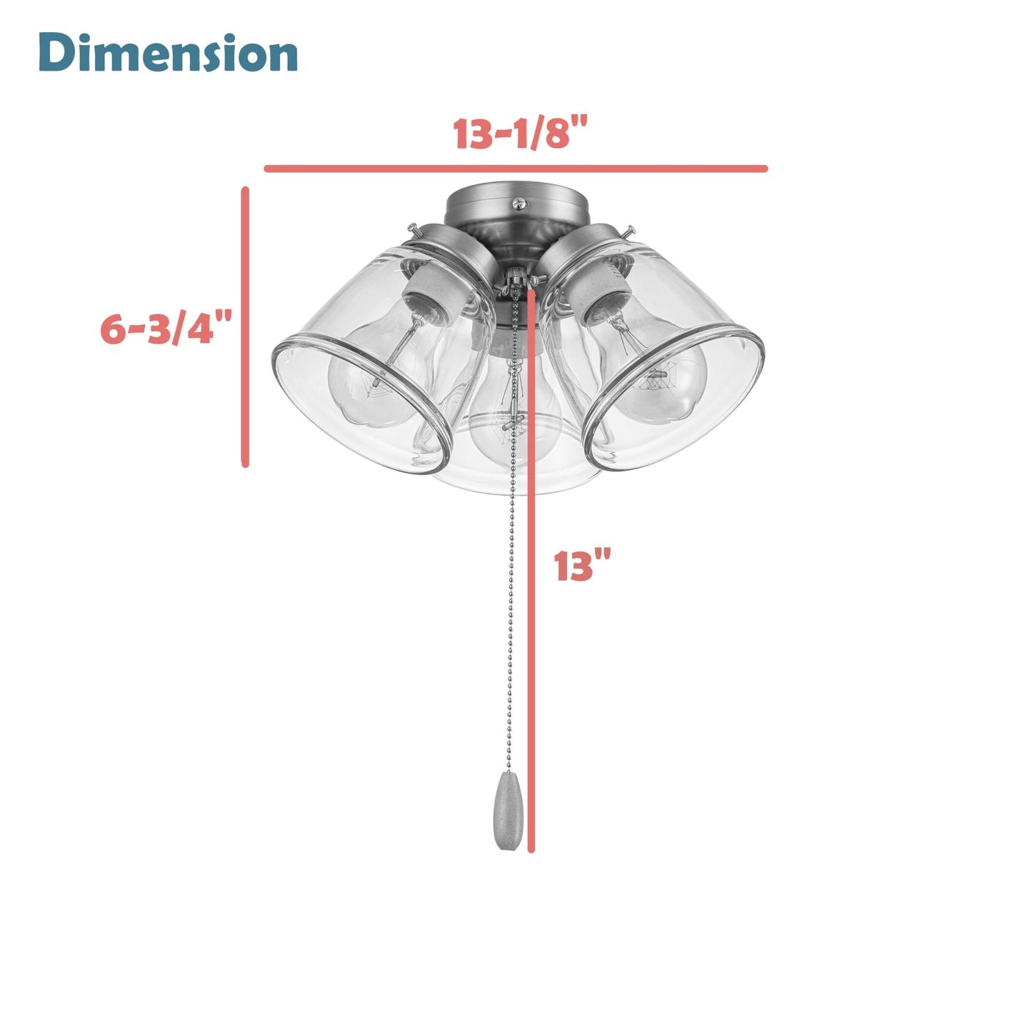 Aspen Creative 22015-1 3-Light Ceiling Fan Light Kit with Pull Chain, Polished Brass, Clear Glass Shades