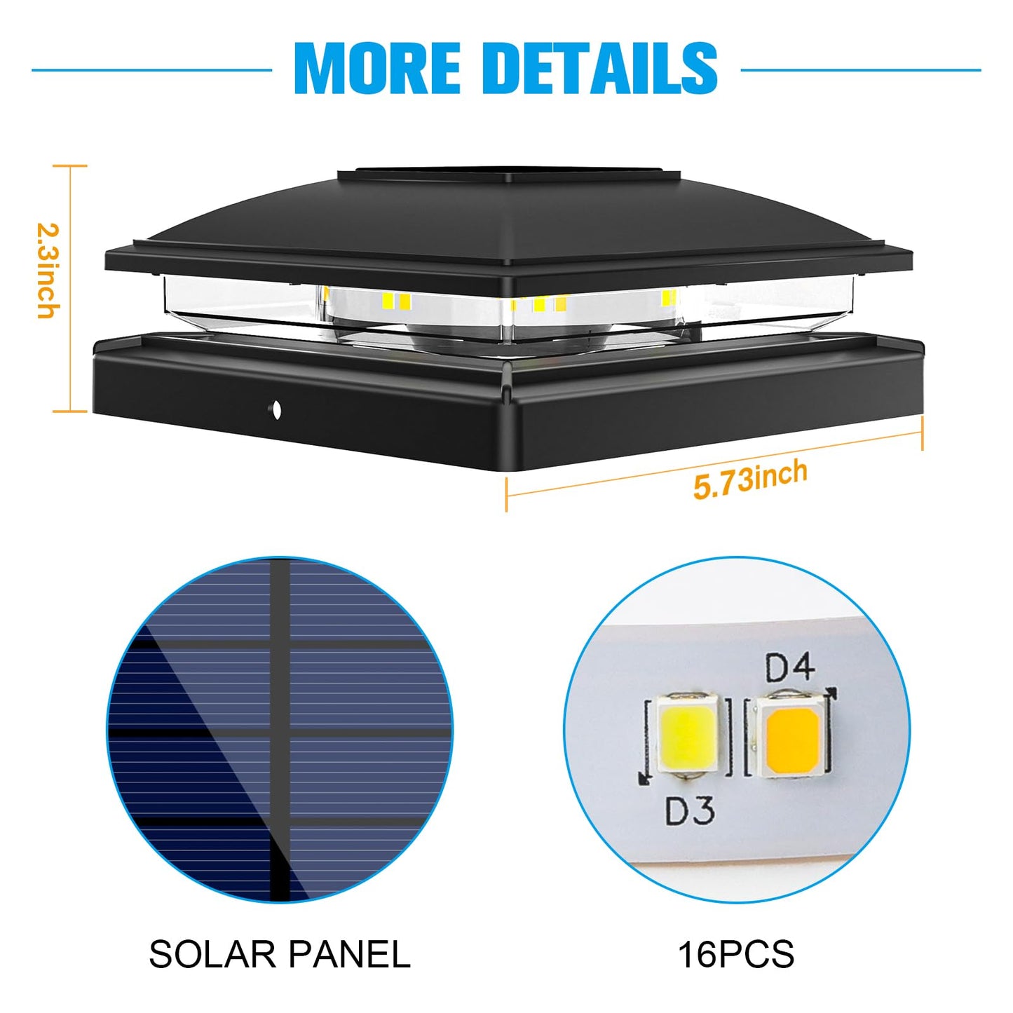 VOLISUN 12-Pack Solar Post Cap Lights, Waterproof Black Deck/Fence Lights for 4x4-6x6 Posts, Warm White Outdoor Garden, Patio, Porch