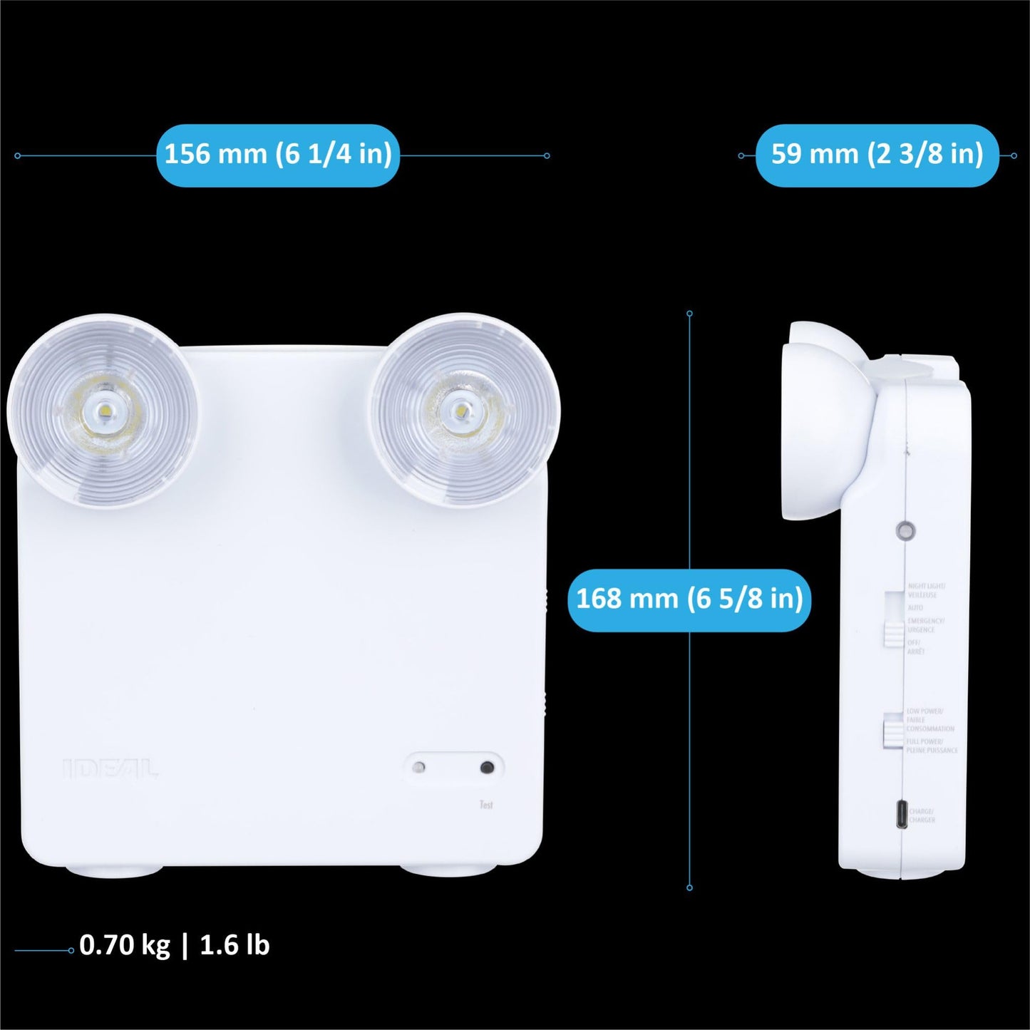 Ideal Security Rechargeable LED Emergency Power Failure Light, Adjustable Heads, Up to 48 Hours Backup, 80–140 Lumens, White