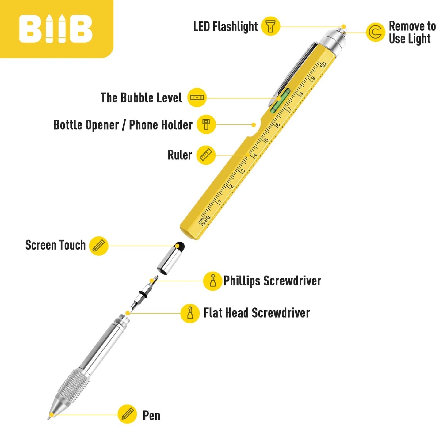 BIIB 9-in-1 Multitool Pen for Men – Valentines, Birthday & Dad Gifts, Cool Gadgets, Personalized Gift Ideas for Him