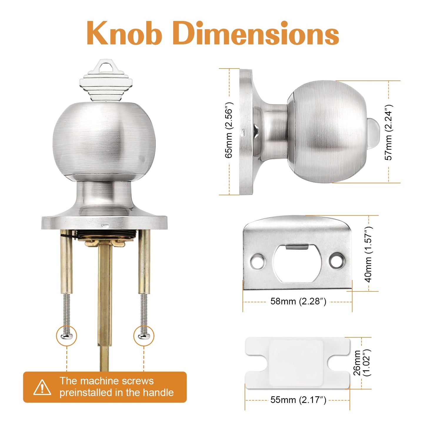 Probrico Brushed Nickel One Keyway Ball Door Knobs Entry Lock with Keys, 3 Pack Keyed Alike Door Locksets, Interior Exterior Keyed Hardware