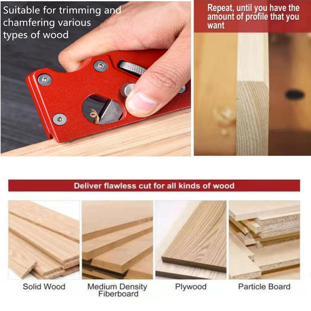 szhdxsy Wood Planer Edge Trimming Tool, Manual Chamfering & Planing, Quick Wood Edge Trimmer with 7 Cutter Heads, Red