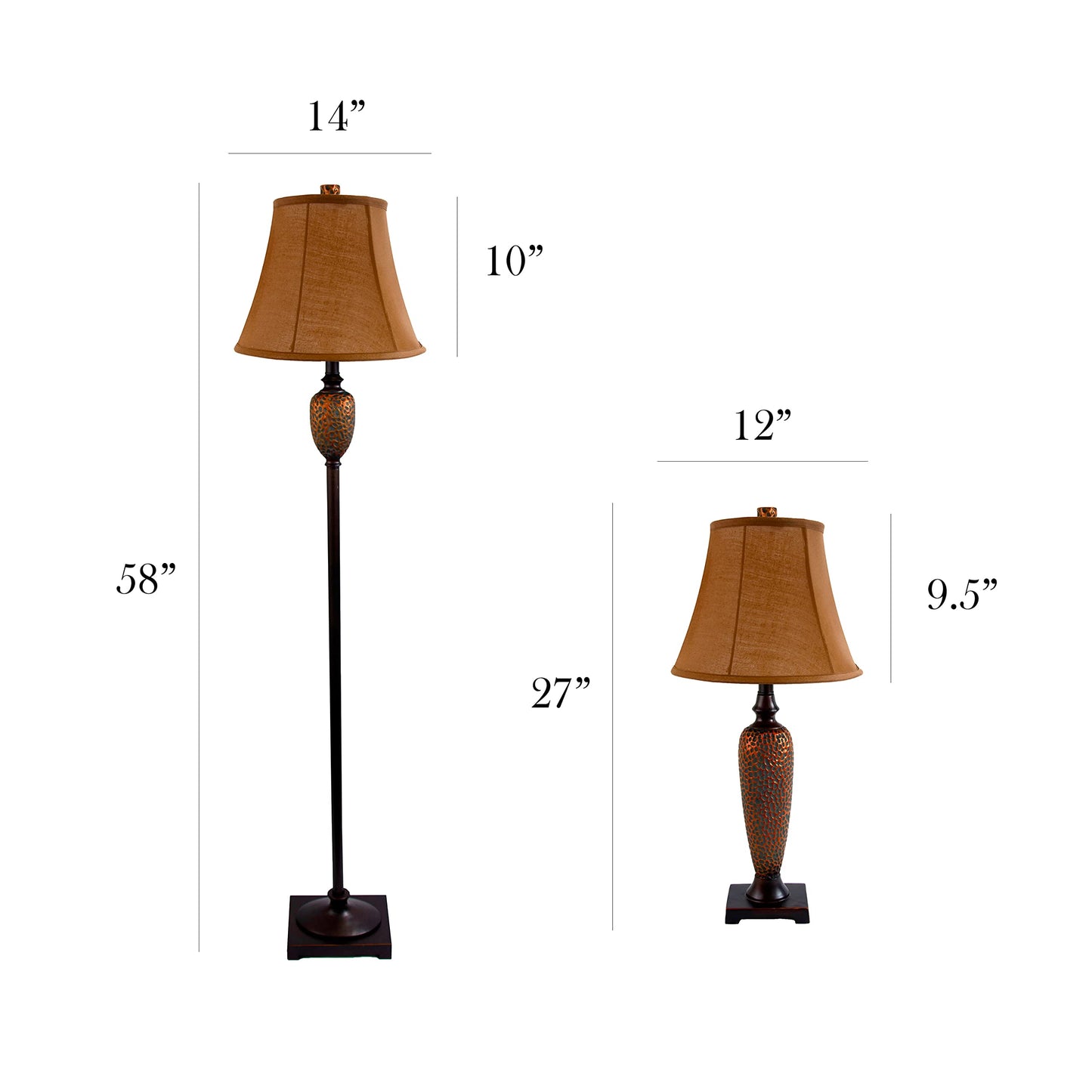 Elegant Designs LC1000-HBZ Hammered Bronze Ceramic Three 3 Pack Lamp Set (2 Table Lamps, 1 Floor Lamp)