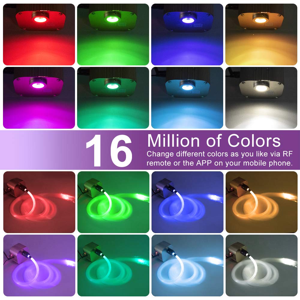 AKEPO 16W RGBW Fiber Optic Star Lights Kit, 550pcs 13.1ft, Music Sync, App & Remote, Car/Home Headliner