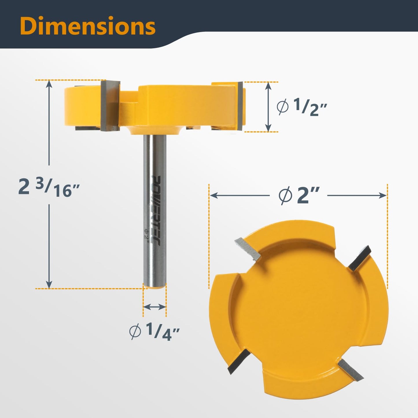 POWERTEC 73056 Slab Flattening Router Bit, 1/4" Shank, 2" Dia, 1/2" Cut Depth, CNC Woodworking & Live Edge Surfacing Bit