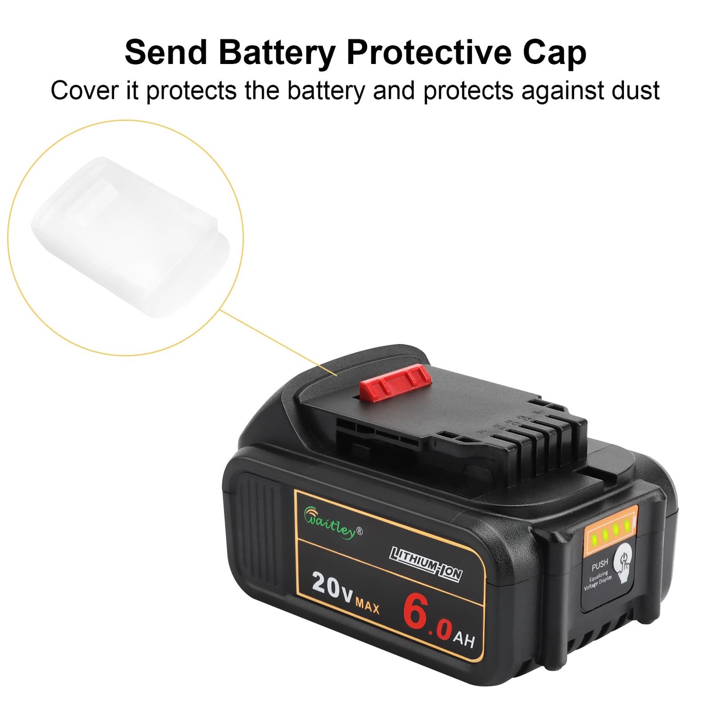 waitley 2 Pack 20V 6.0A Replacement Battery Compatible with Dewalt DCB200 DCD DCF DCG Series Cordless Power Tools (Not Made in Dewalt)