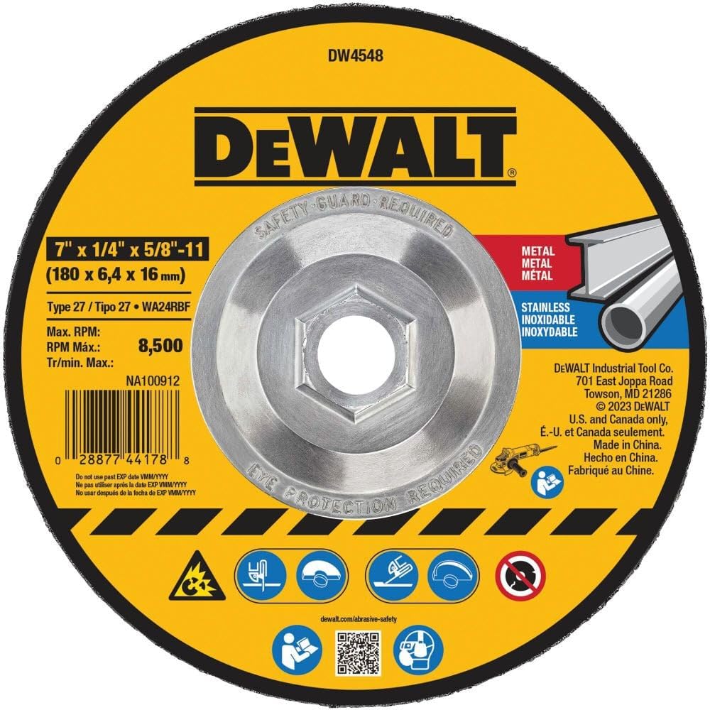 DEWALT DW4548 7-Inch by 1/4-Inch by 5/8-Inch-11 High Performance Fast Metal Grinding Wheel