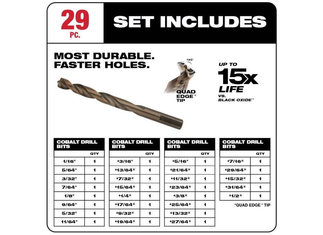 Milwaukee Electric Tools 48-89-2332 29Pc Cobalt Helix Drill Bit Set, Red