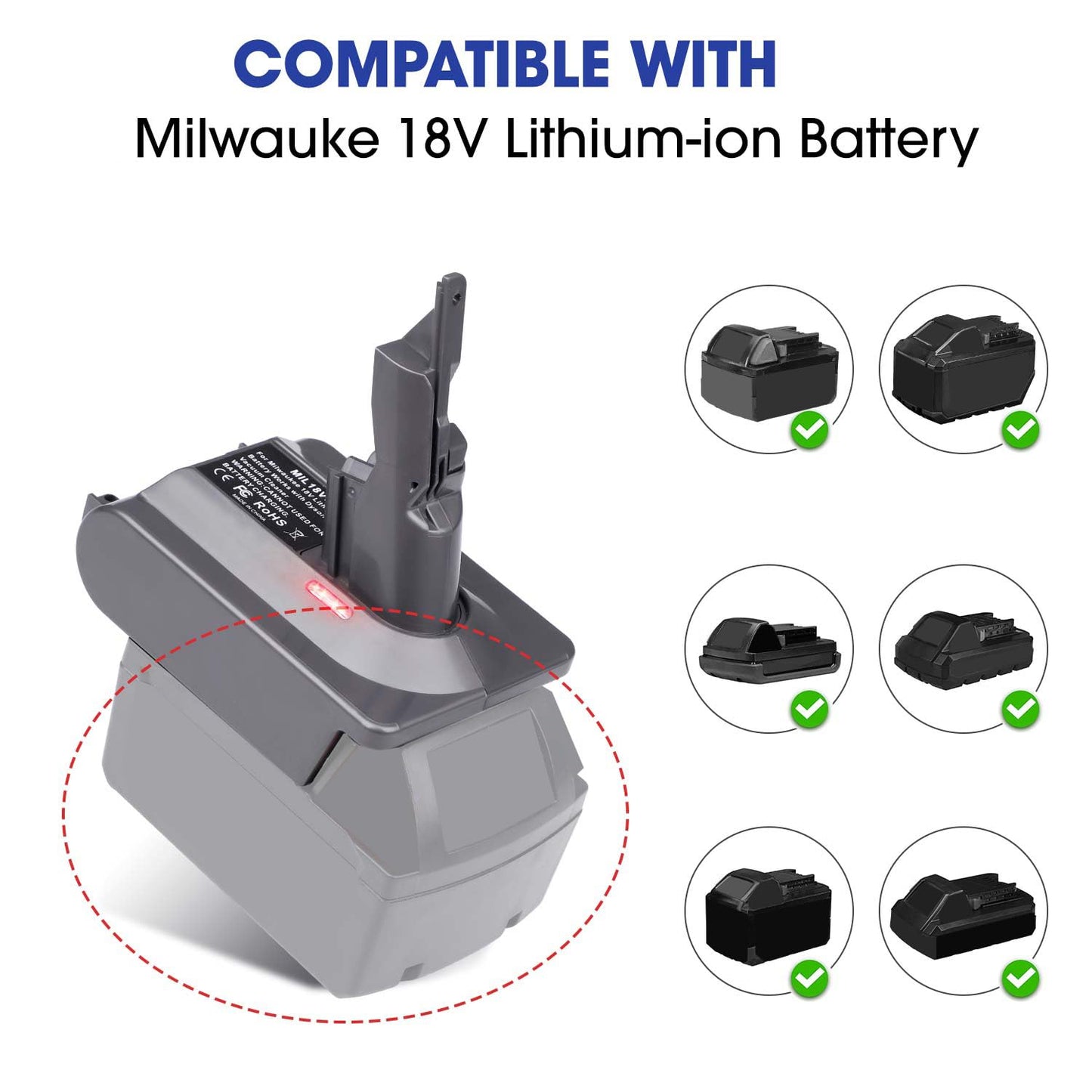 BTRUI Dyson V8 Battery Adapter for Milwaukee M18 18V, Converts M18 Battery to Dyson V8 Handheld Vacuum (MIL18V8 Adapter Only)