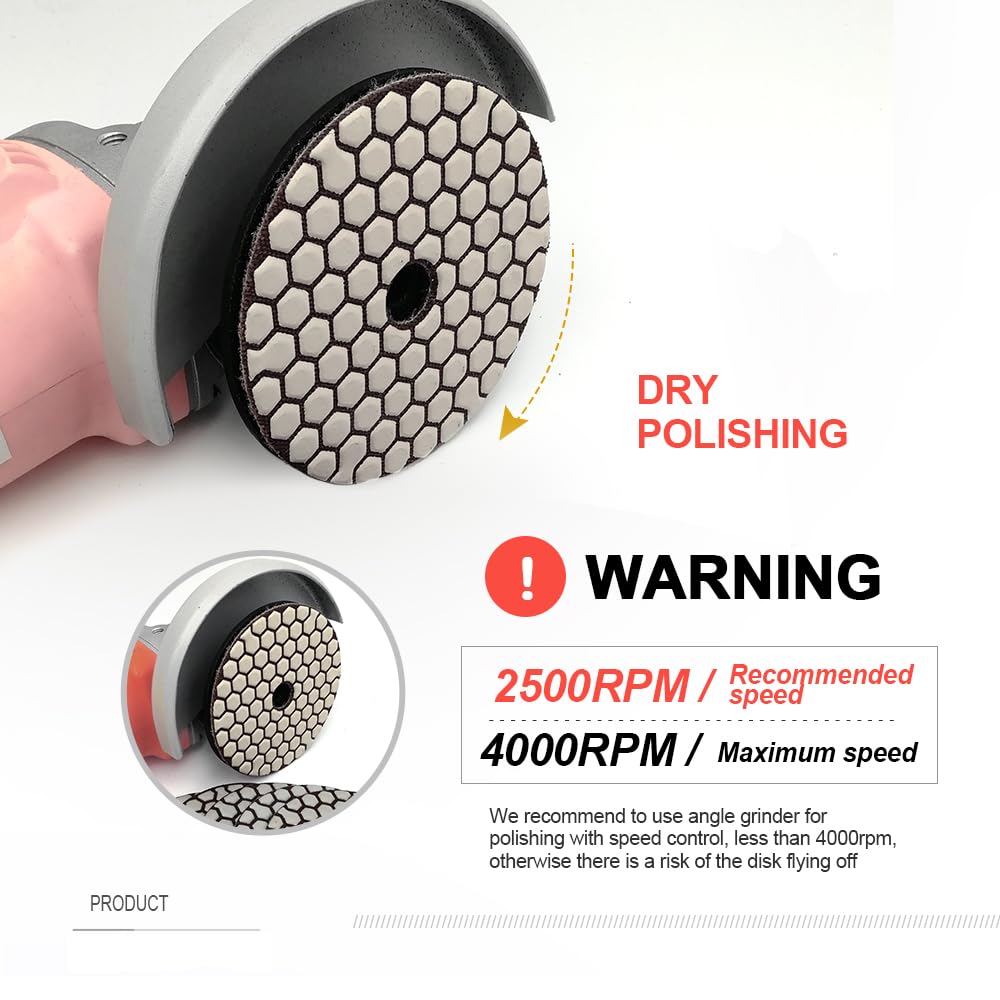 SHDIATOOL Dry Diamond Polishing Pads 4 Inch Set of 7 Pieces Plus a Rubber Backer for Granite Marble Stone Sanding Pads