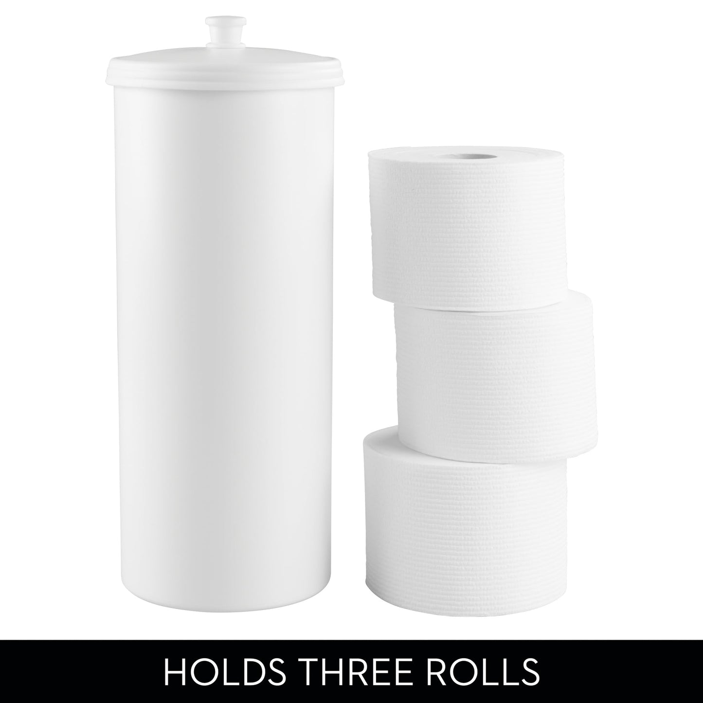 iDesign Freestanding Bathroom Toilet Paper Storage Holder with Lid for 3 Extra Rolls, White