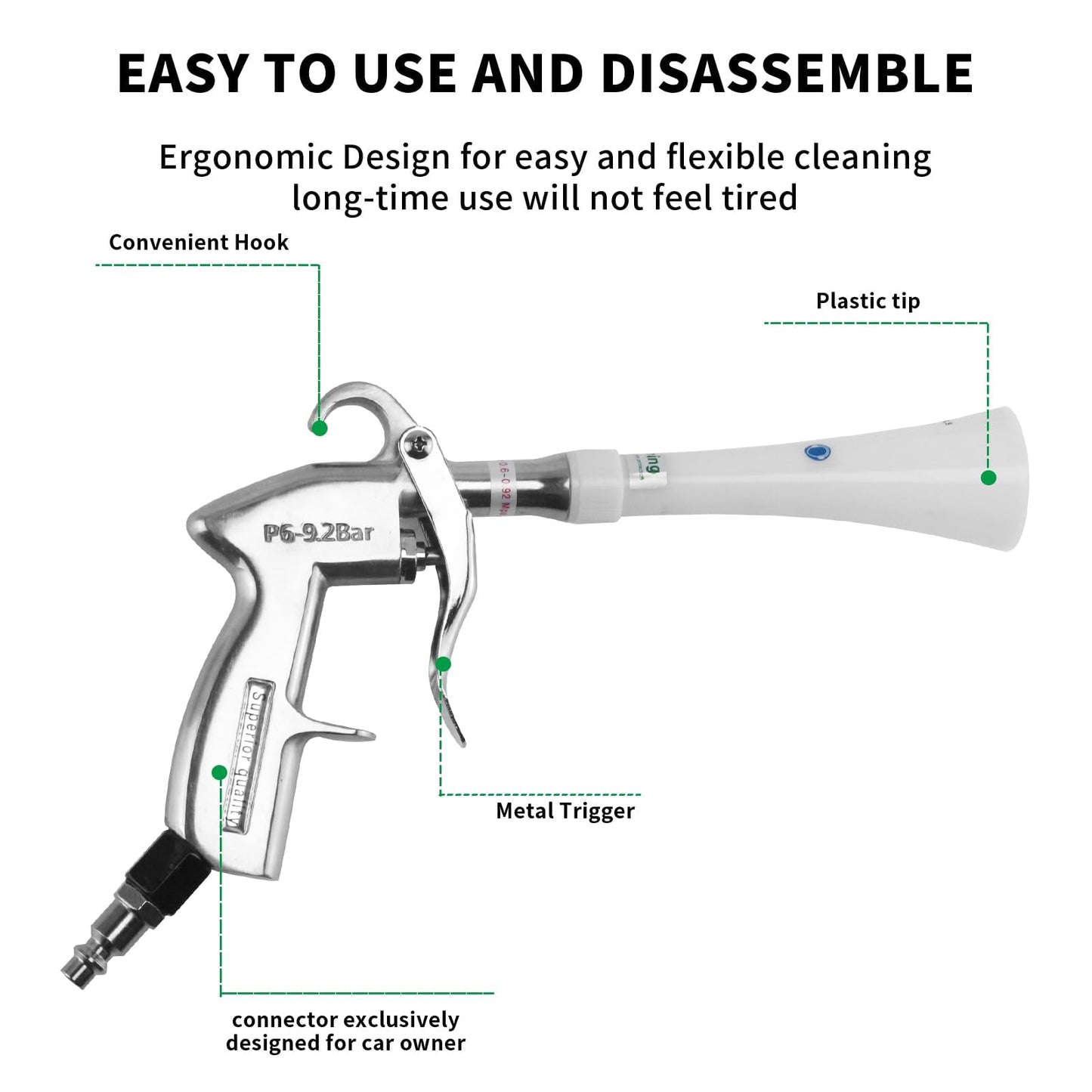 GOCCIDA Tornado Dry Cleaning Gun with Brass Adjustable Nozzle, Air Blower Quickly Removes Dust & Dirt, Works with Air Compressor