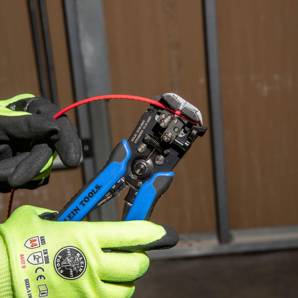 Klein Tools 11061 Self-Adjusting Stripper / Cutter, Heavy Duty, for 10-20 AWG Solid, 12-22 AWG Stranded, and Romex Wire 12/2 and 14/3