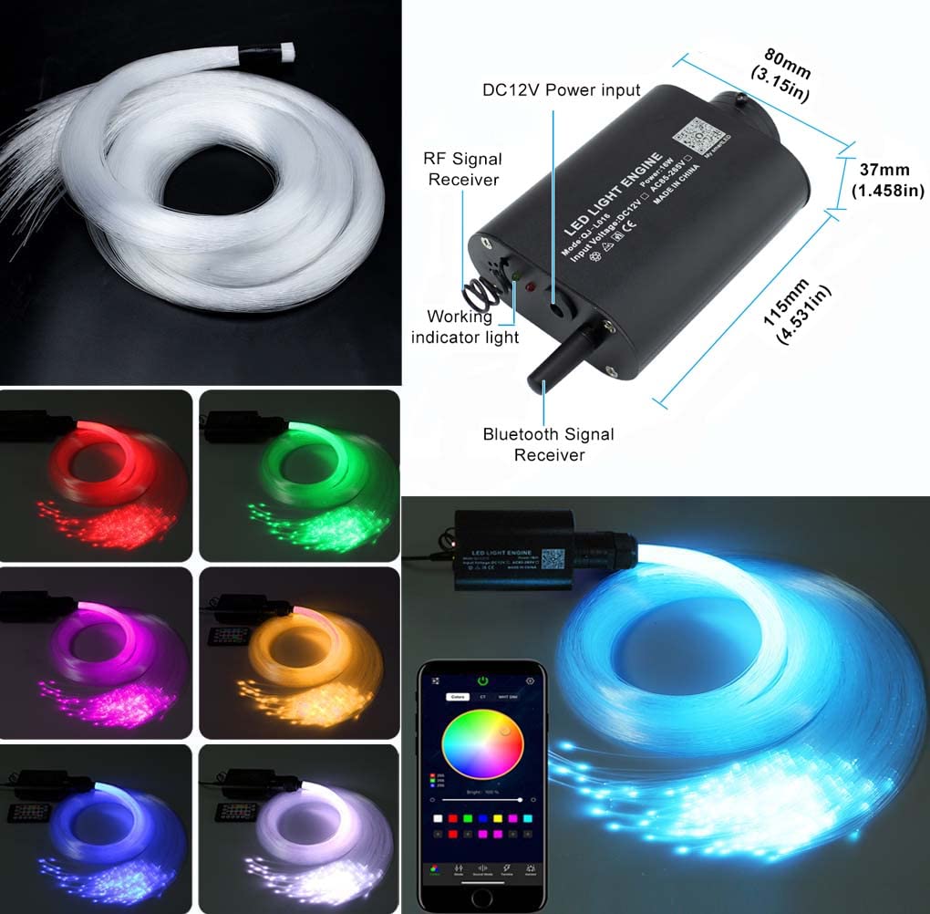AZIMOM 16W Sound-Activated Fiber Optic Starlight Kit, 300pcs 6.5ft, Music Mode, Remote & APP Control for Car & Home Ceiling Decor