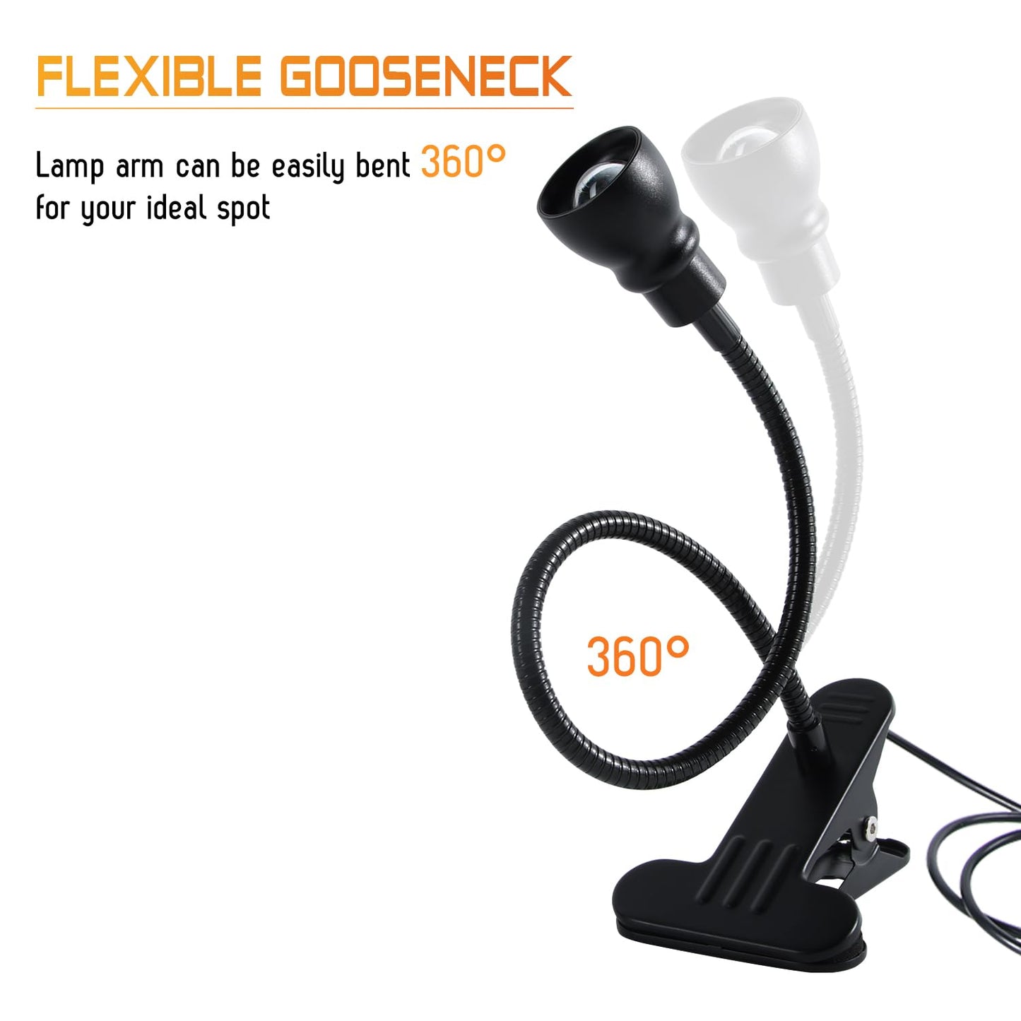 CeSunlight Zoomable Clip-On Reading Light – Dimmable 3-Color Temp, 10 Brightness Levels, Adjustable Beam, Clamp for Dorm/Bed