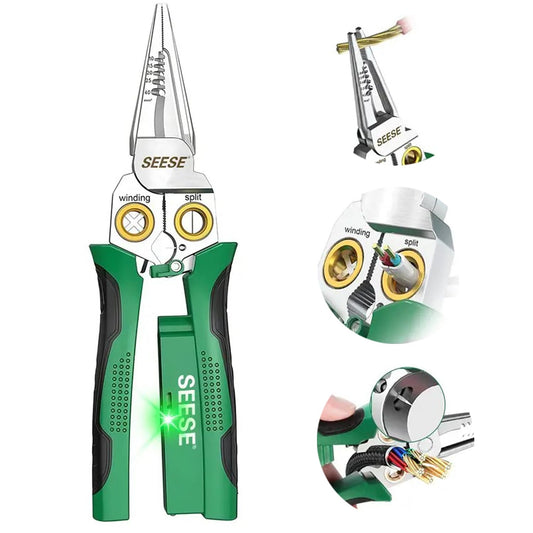 SEESE 8-in-1 Wire Stripper Pliers – Multi-Function Electrician Tool for Stripping, Cutting, Crimping, Circuit Repair & Outlet Installation