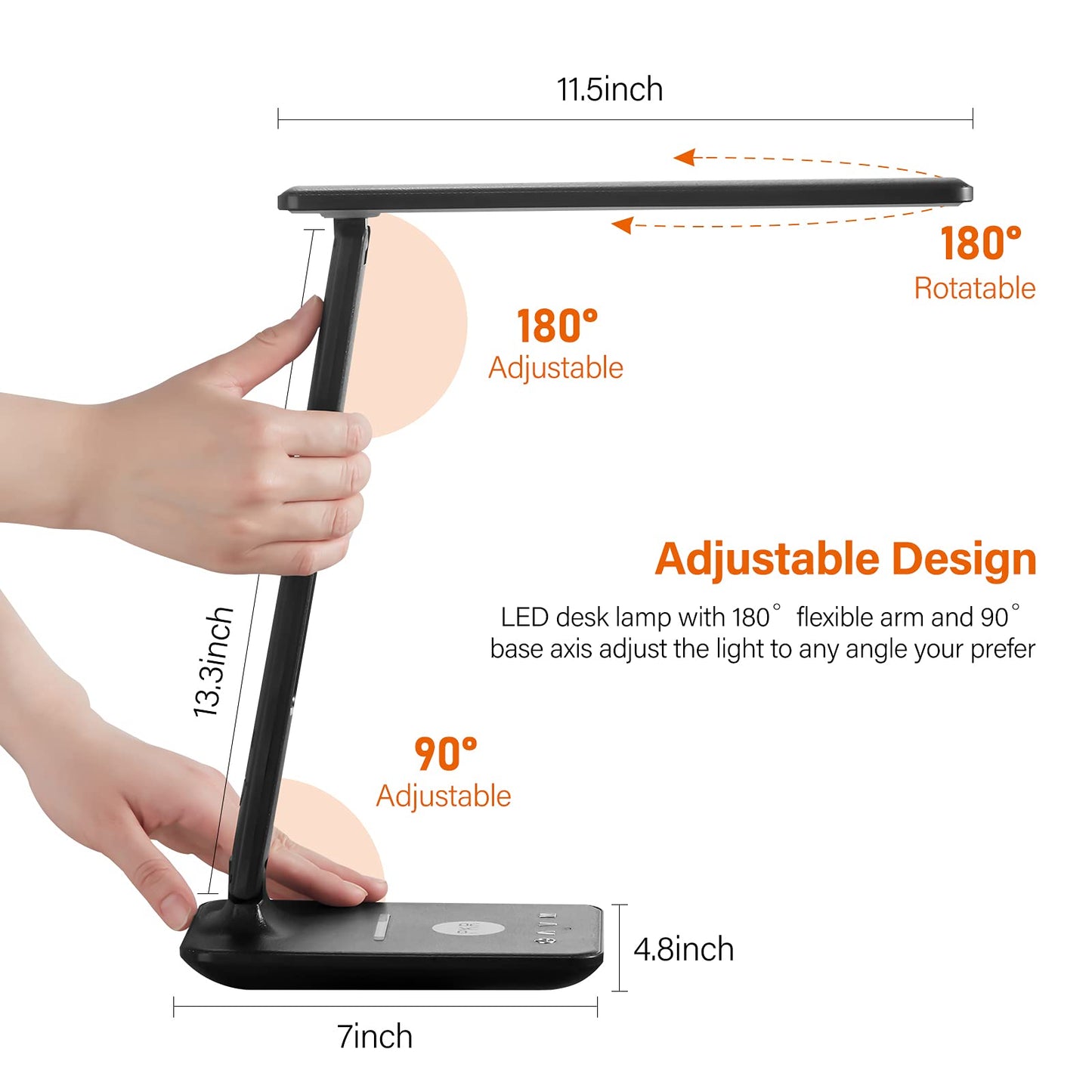 poukaran LED Desk Lamp with Wireless Charger, USB Charging Port, Table Lamp with Clock, Alarm, Date, Temperature, Desk Lamps for Home Office,Black