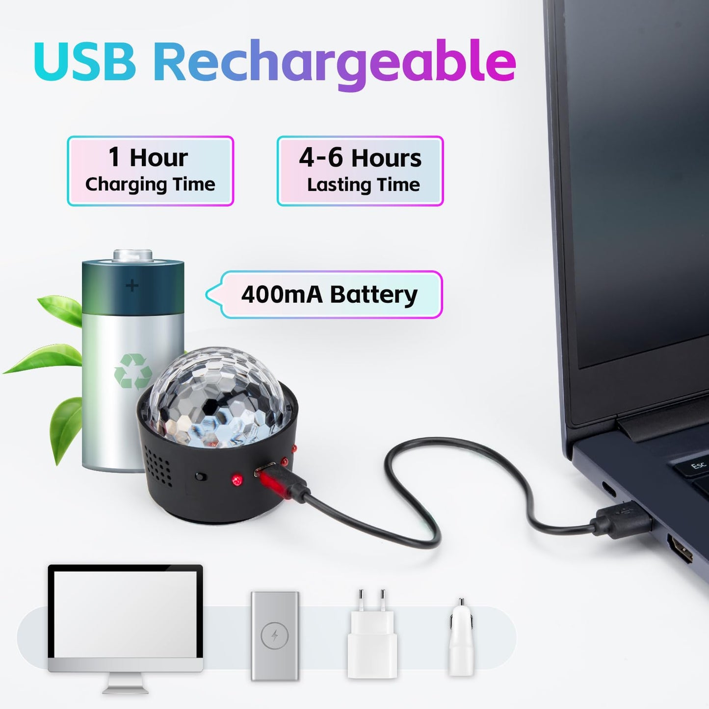 Car Disco Ball Sound Activated LED Lights – Mini Multicolor DJ Disco Light with Music Sync for Car & Room Decor