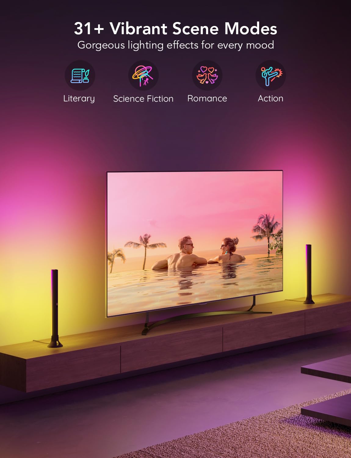 Govee 15" RGBIC WiFi TV Backlight for 45-70" TVs, Smart Color Light Bars, Multiple Placement Options, Alexa & Google Assistant Compatible