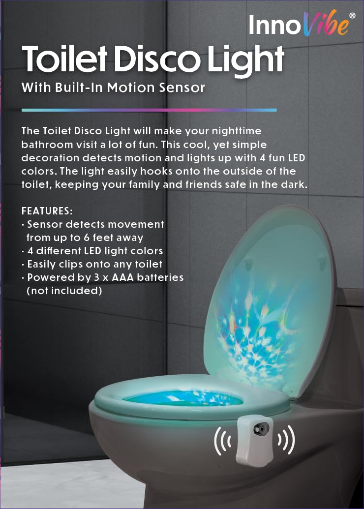 InnoVibe Toilet Disco Light – Motion Sensor LED Bathroom Light, Fun Toilet Accessories, Disco Ball Gift for Bathroom