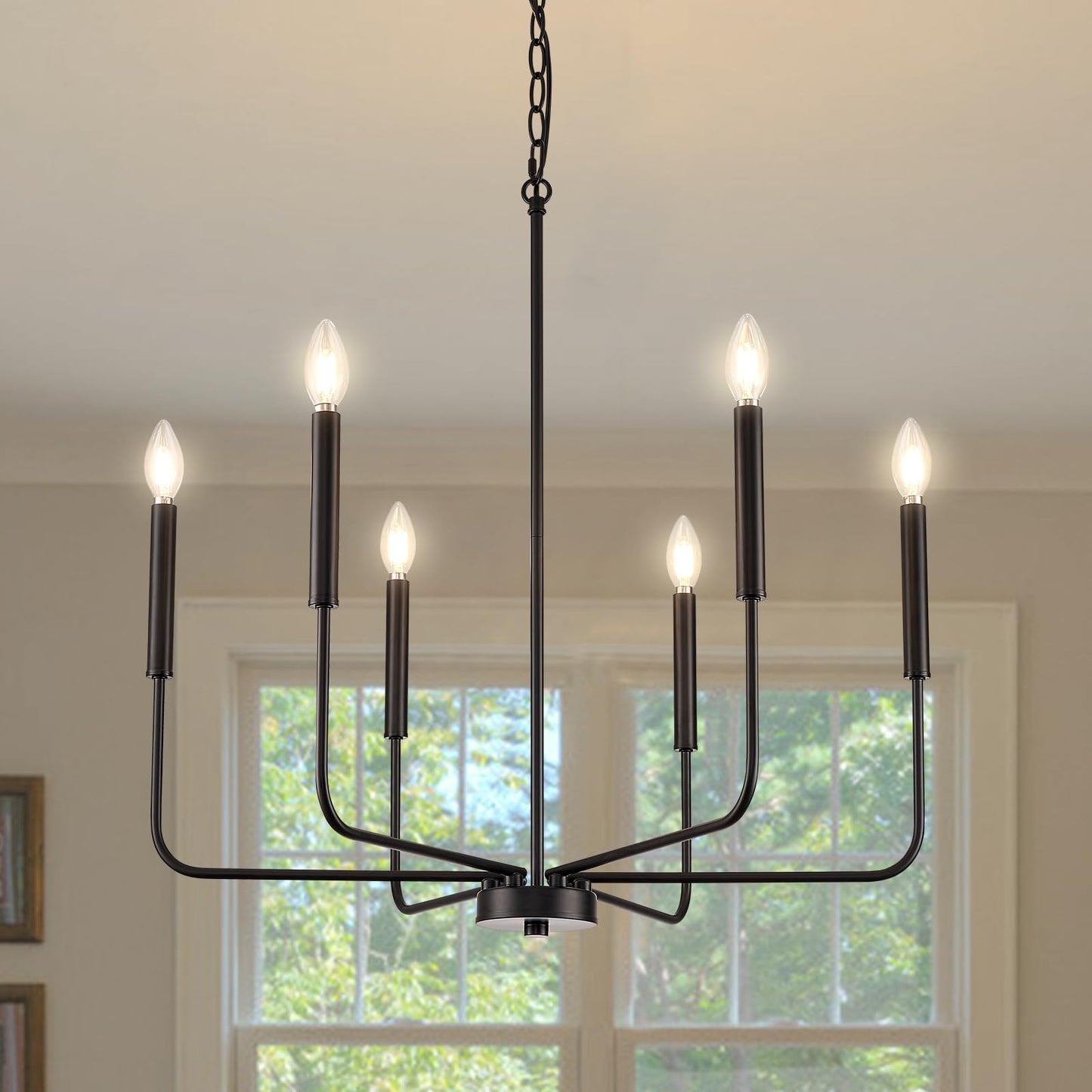 ONESMING 6-Light Modern Black Chandelier, Metal Farmhouse Hanging Pendant Light for Dining Room, Kitchen, Living Room, Bedroom