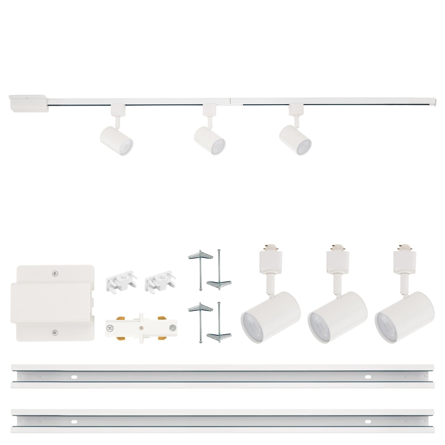 East Grove Amped 3-Light 48in LED Track Lighting Kit, 3000K Warm White, Field Cuttable, 4ft Track with Heads & End Caps, White