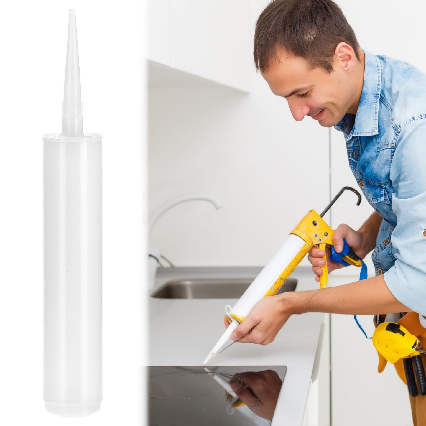 QWORK Empty Caulking Sealant Tubes - 11 Oz Capacity Each, 4 Pack Reusable Plastic, for Standard Caulking Guns