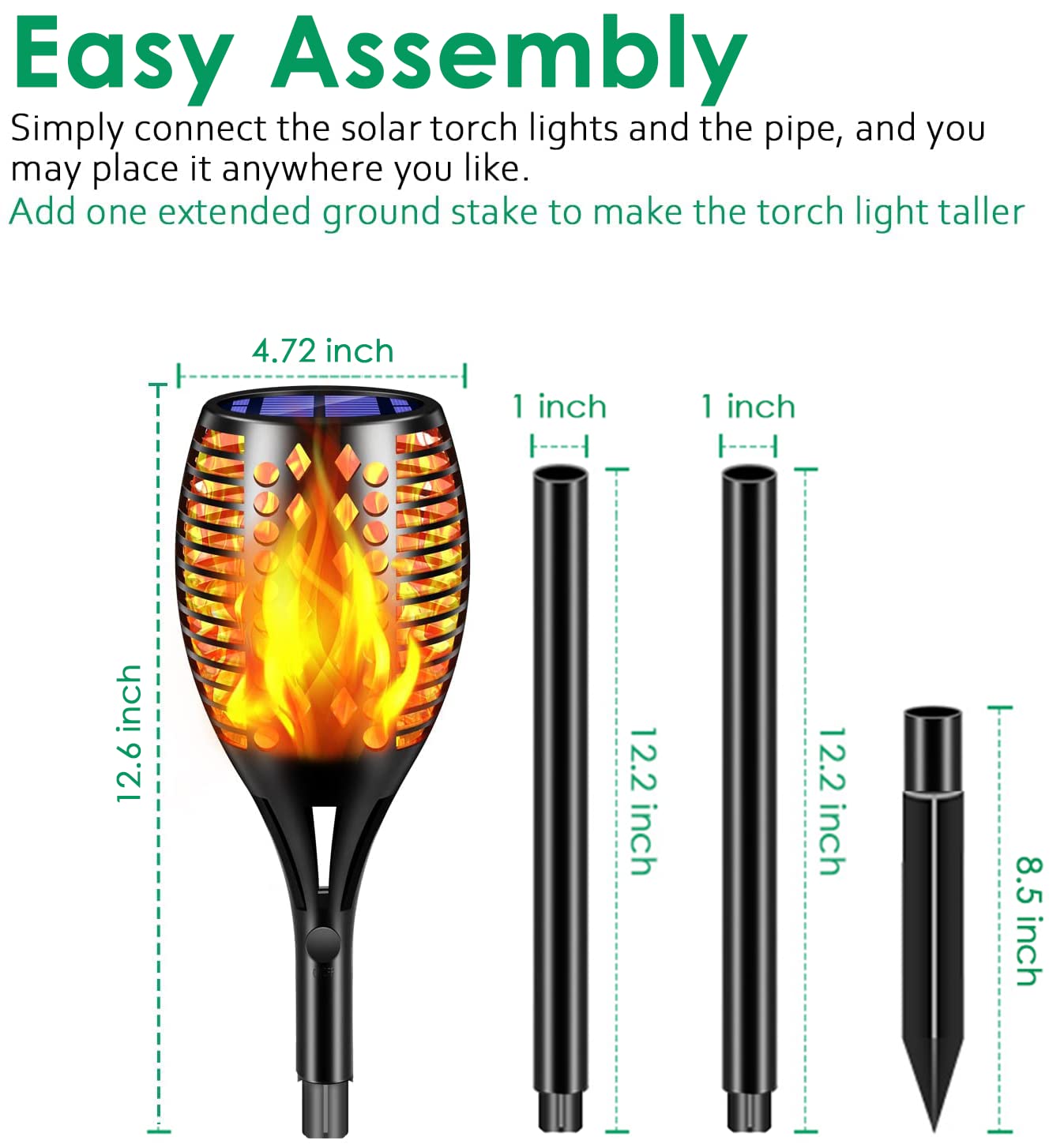 TomCare Solar Torch Lights 43", 96 LED Flickering Flames, Waterproof Outdoor Pathway Lights for Garden, Patio, Yard, Auto On/Off (4 Pack)