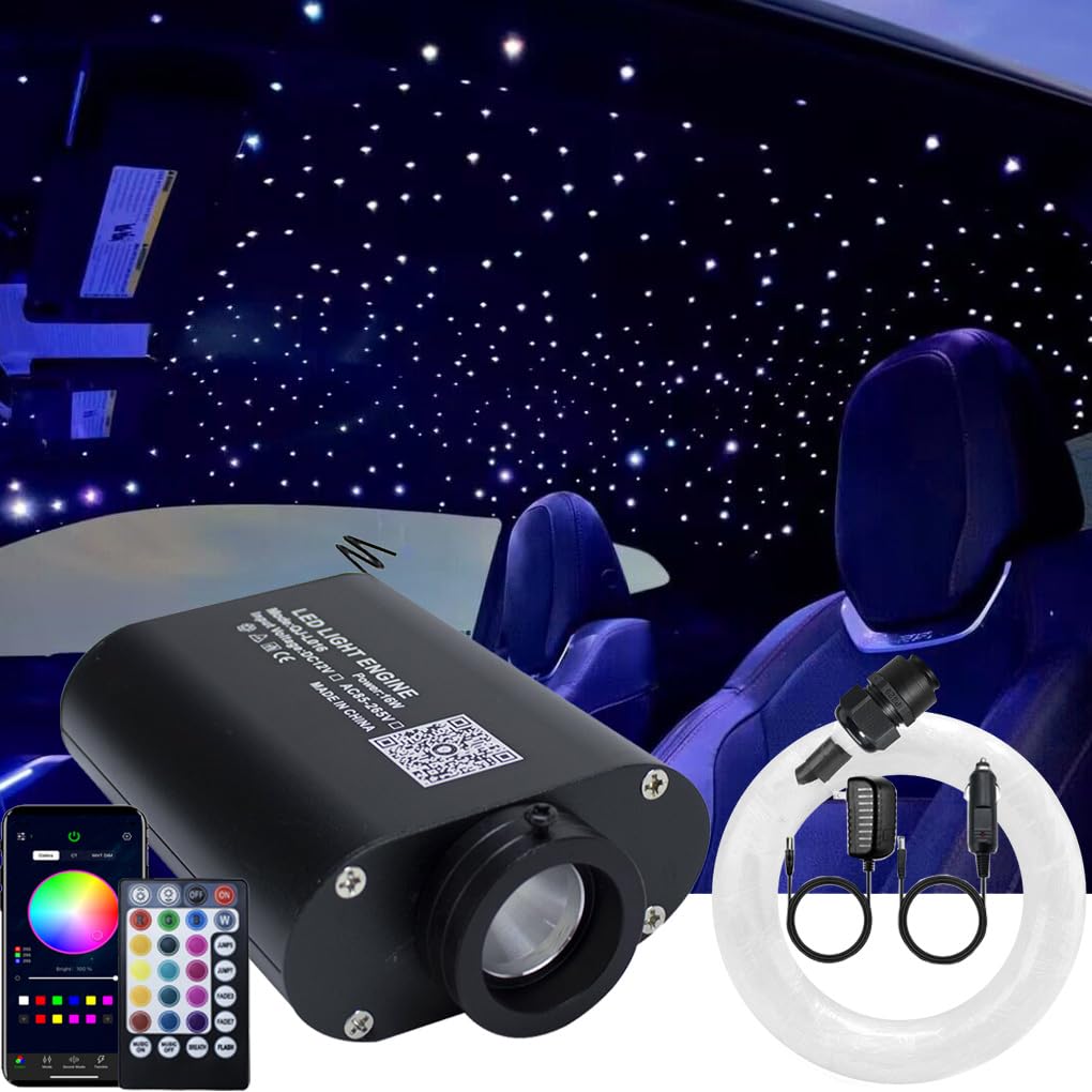 AZIMOM 16W Sound-Activated Fiber Optic Starlight Kit, 300pcs 6.5ft, Music Mode, Remote & APP Control for Car & Home Ceiling Decor