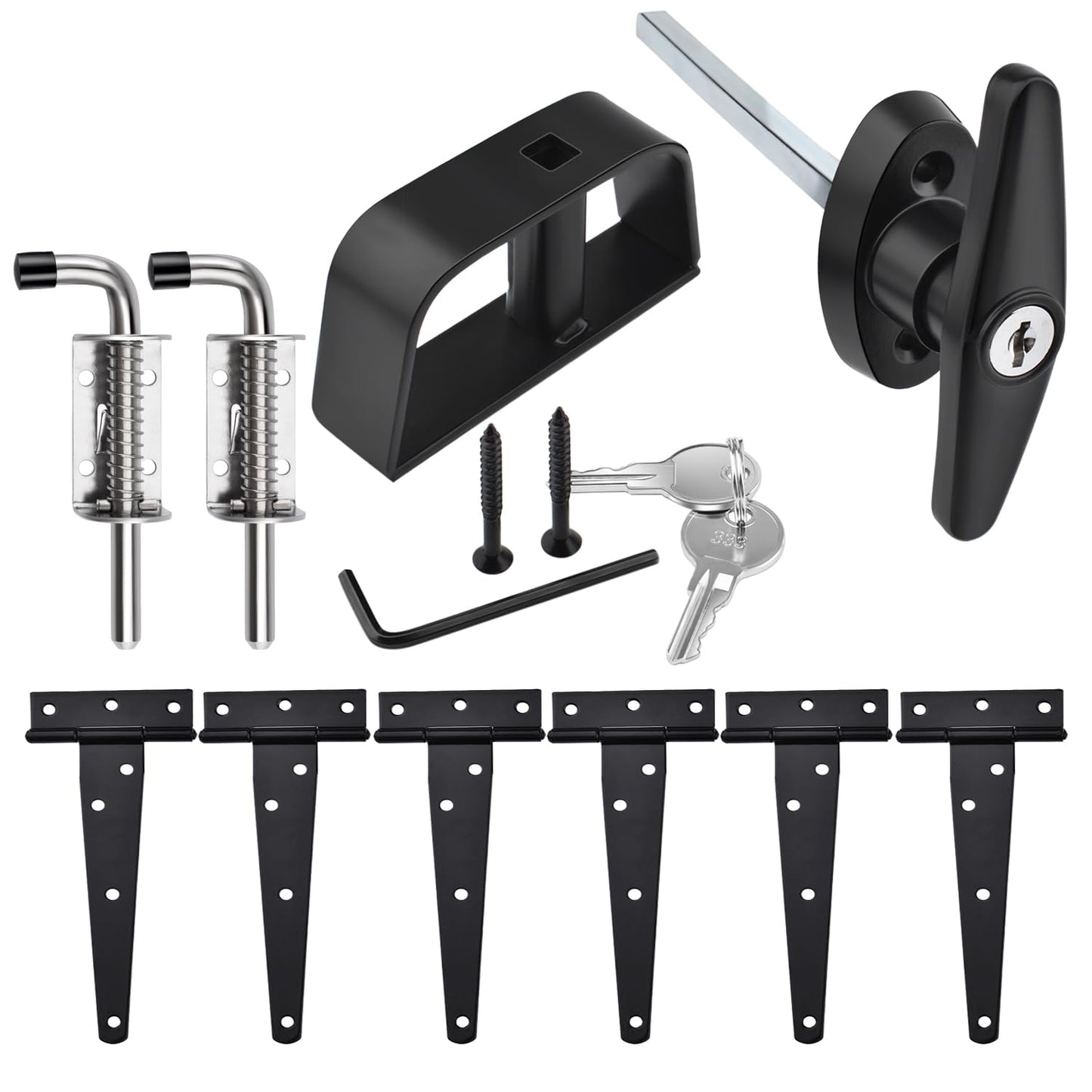 Shed Door Hardware Kit- Includes Hinges, Latches, and T-Handle Lock, Door and Window Hinge Set for Shed, Gate, Barn, Playhouse, Chicken Coop and More