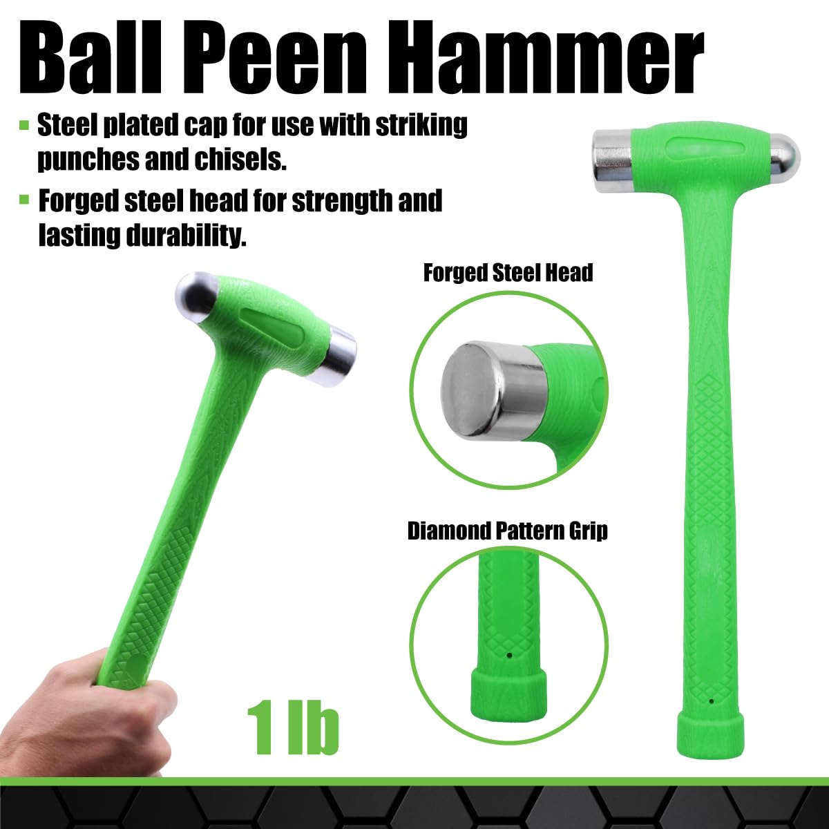 GRIP 3-Pc Deadblow Hammer Set – 12oz Brass, 1lb Ball Peen & ½lb Mallet for Metal Shaping, Garage, Home & Workshop