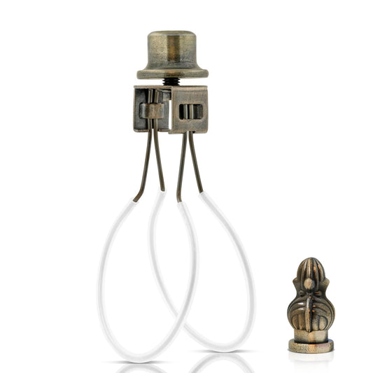 Bronze Lamp Shade Light Bulb Clip Adapter with Cap Knob Finial & Silicone Levelers, Clip-On Holder Keeps Shade Secure
