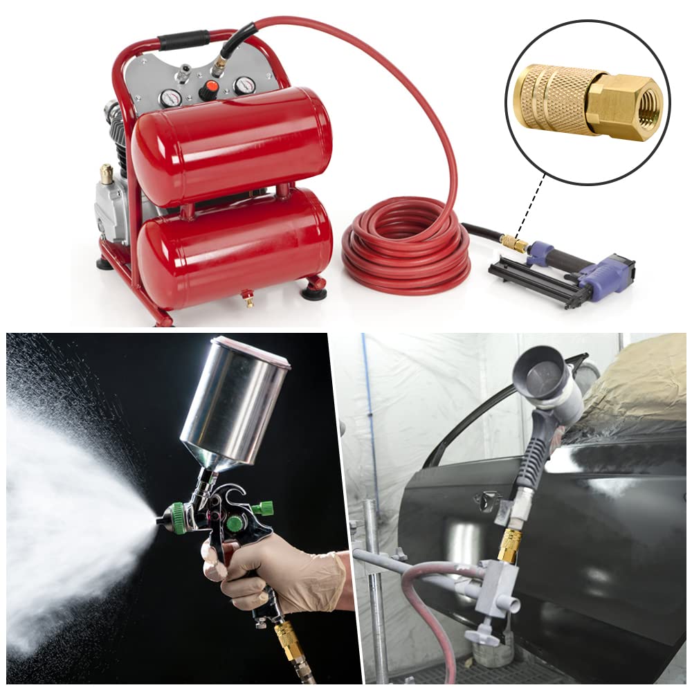 10-Pack 1/4" Brass Female Air Hose Couplers, NPT Quick Connect Fittings for Industrial, Automotive, and Professional Use