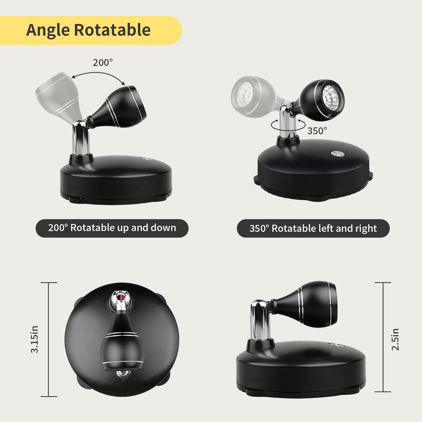 LEASTYLE Wireless Indoor Spotlight for Plants & Artwork, Battery Operated, LED Dimmable, Cordless, Remote Controlled – 2 Pack