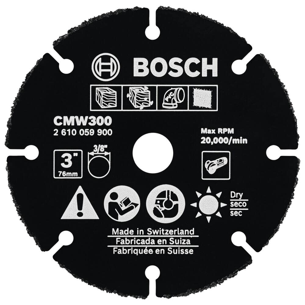 BOSCH CMW300 3 In. Carbide Multi-Wheel Compatible with 3/8 In. Arbor for Applications in Cutting Wood, Wood with Nails, Plastic, Plaster