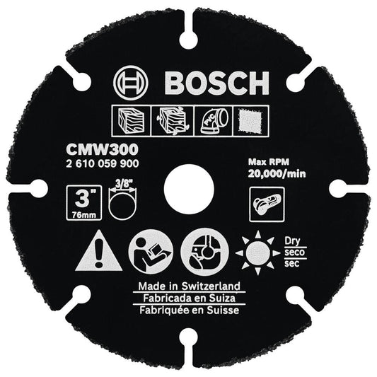 BOSCH CMW300 3 In. Carbide Multi-Wheel Compatible with 3/8 In. Arbor for Applications in Cutting Wood, Wood with Nails, Plastic, Plaster