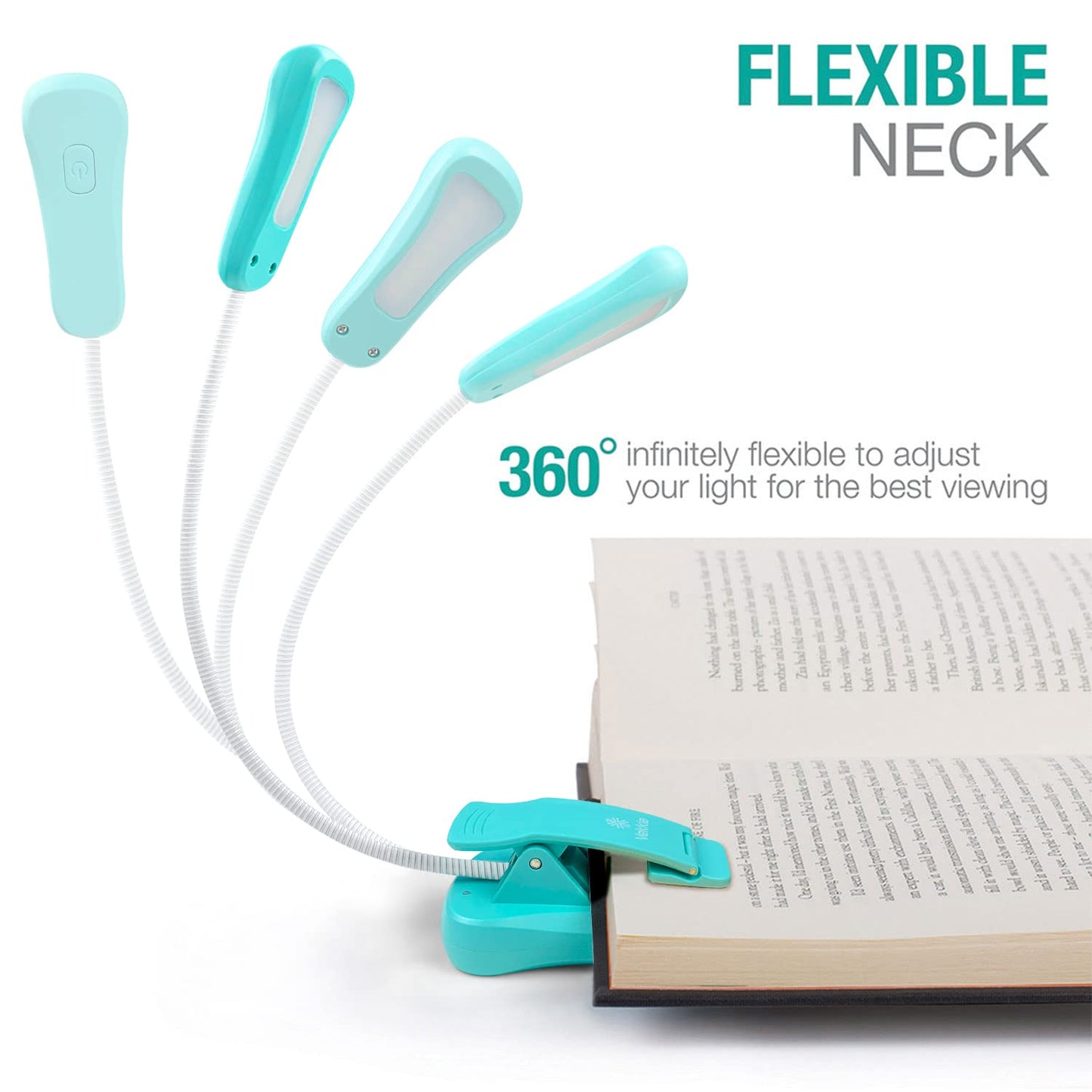 Vekkia Rechargeable Book Light, 3 Colors & 3 Brightness Levels, Lightweight, Up to 70H, Ideal for Reading, Travel – Blue