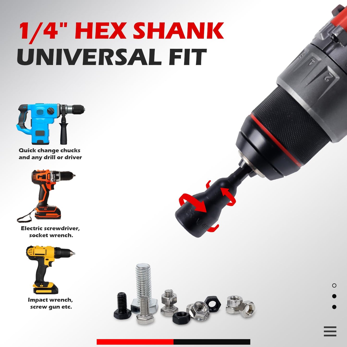 AKM TOOL 35PCS Magnetic Nut Driver Set for Impact Drill, 1/4″ Quick-Change Hex Shank, SAE & Metric Cr-V Steel with Extension & Adapter