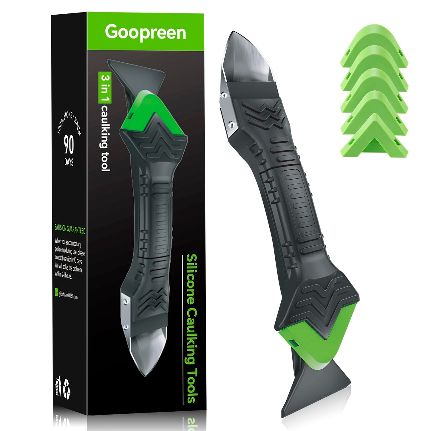 3-in-1 Caulking Tool with Stainless Head – Grout & Sealant Remover, Caulk Finisher, Angle Scraper for Bathroom, Kitchen, Windows & Floors