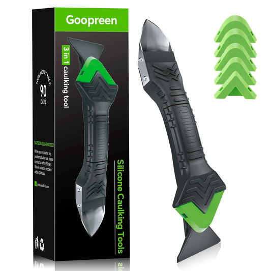 3-in-1 Caulking Tool with Stainless Head – Grout & Sealant Remover, Caulk Finisher, Angle Scraper for Bathroom, Kitchen, Windows & Floors