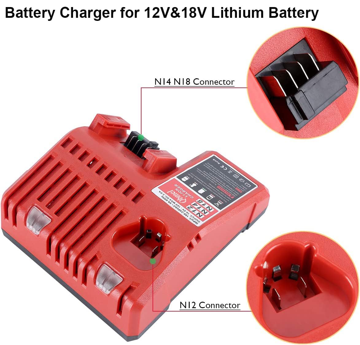12V & 18V Multi Voltage Lithium Ion Battery Charger Replacement for 48-59-1812 12Volts&18Volts Series Battery