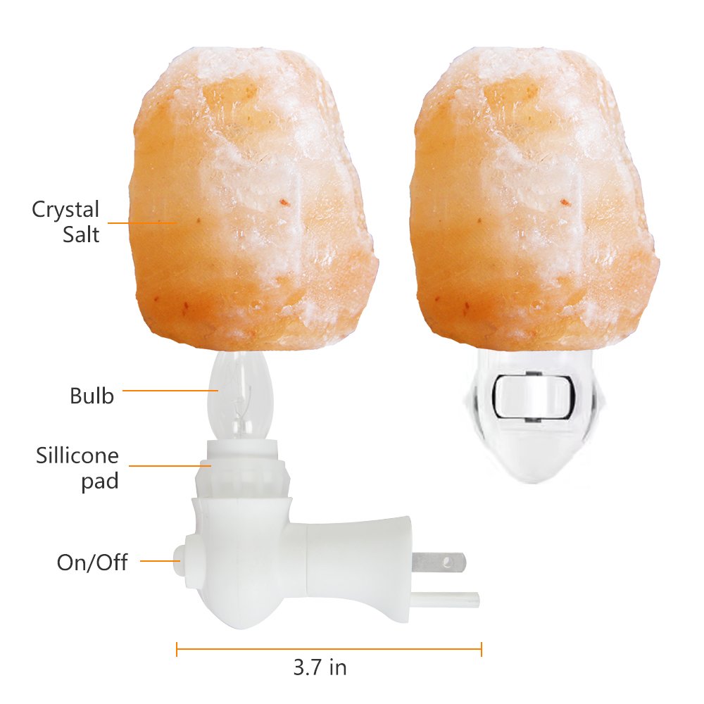 Pursalt Himalayan Salt Lamp Night Light, 360° Rotatable Wall Plug, Handcrafted Pink Crystal with 2 Extra Replacement Bulbs