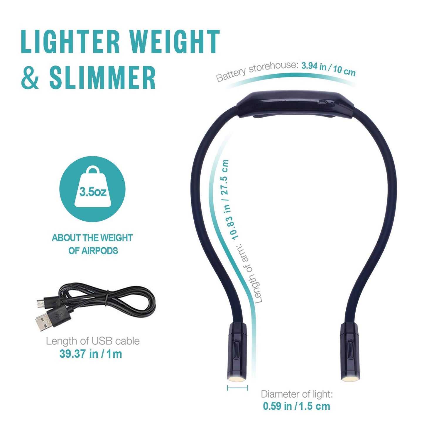 Vekkia Lightweight Neck Reading Light, 3 Colors & 9 Brightness Levels, Rechargeable Hands-Free Lamp for Bed, Crafts & Hobbies