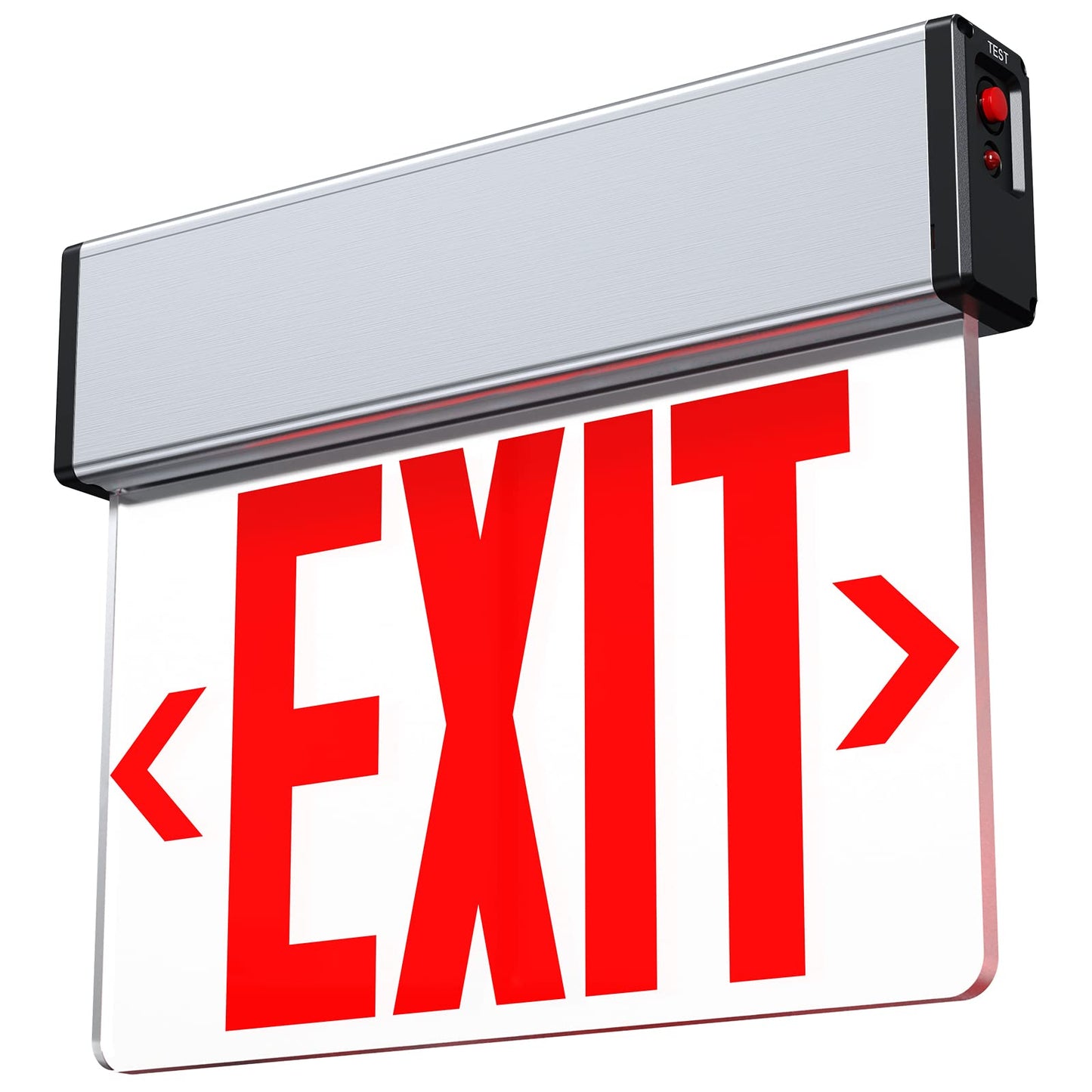 Red LED Exit Sign, UL Listed, Brushed Aluminum, Single-Sided Acrylic, Battery Backup, Hardwired 120-347V, Top/Side/Wall Mount